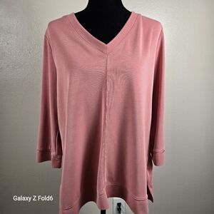 Chico’s Zenergy Top Size 2 (L 12-14) Mauve Pink Stretch 3/4 Sleeve V-Neck‎